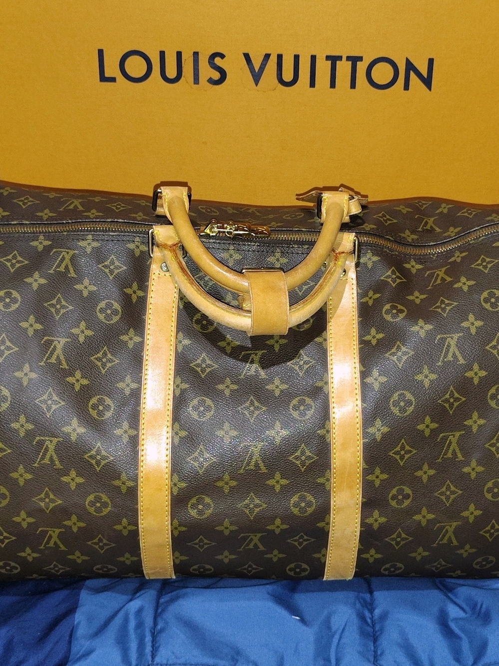 Louis Vuitton 60 Monogram Canvas Duffel Keepall with Tan Leather Trim - Picture 3 of 13